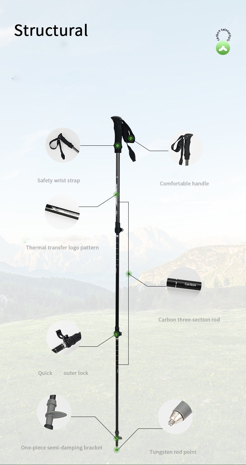 Light weight carbon fibre hiking pole strong climbing rod hiking stick trekking poles set of 2