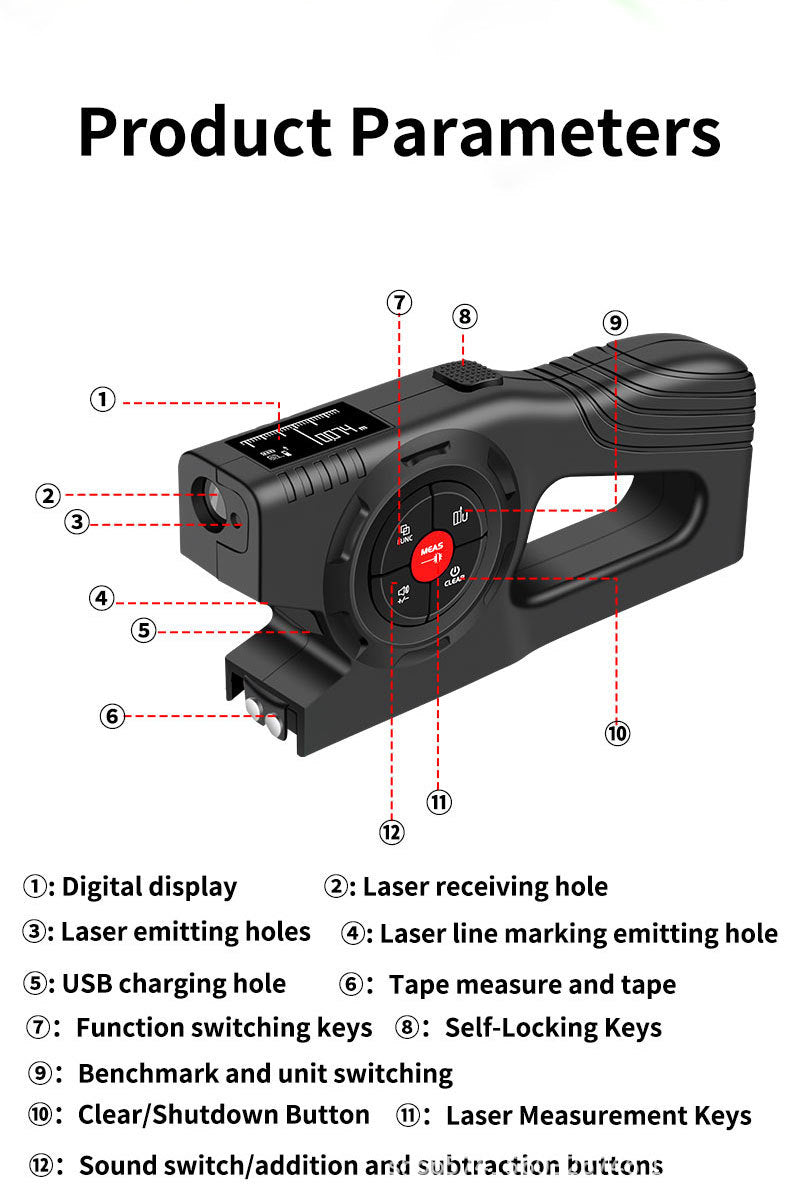 3-in-1 Digital Tape Measure, 330Ft Laser Measurement Tool & Auto Lock Tape with Instant Digital Readout, Extended Laser Line & Incremental Measurement, Replaceable Tape
