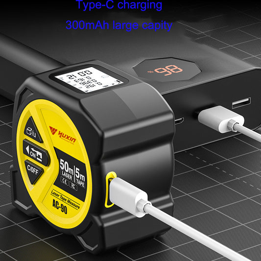 2-in-1 Laser Tape Measure Digital Measuring Tape with LCD Display, Rechargeable Smart Tape Measure with Distance, Area & Volume Measurement, USB Charging – Construction & DIY Use