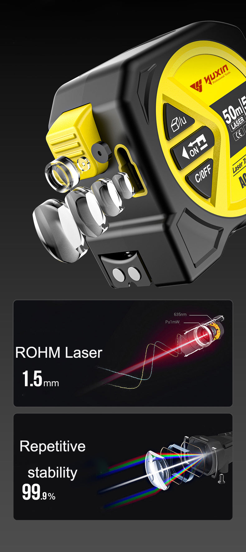 2-in-1 Laser Tape Measure Digital Measuring Tape with LCD Display, Rechargeable Smart Tape Measure with Distance, Area & Volume Measurement, USB Charging – Construction & DIY Use