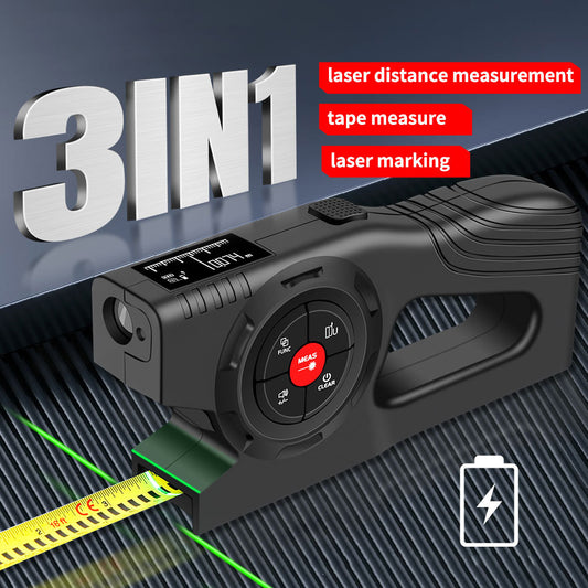 3-in-1 Digital Tape Measure, 330Ft Laser Measurement Tool & Auto Lock Tape with Instant Digital Readout, Extended Laser Line & Incremental Measurement, Replaceable Tape