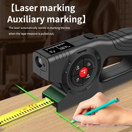 3-in-1 Digital Tape Measure, 330Ft Laser Measurement Tool & Auto Lock Tape with Instant Digital Readout, Extended Laser Line & Incremental Measurement, Replaceable Tape
