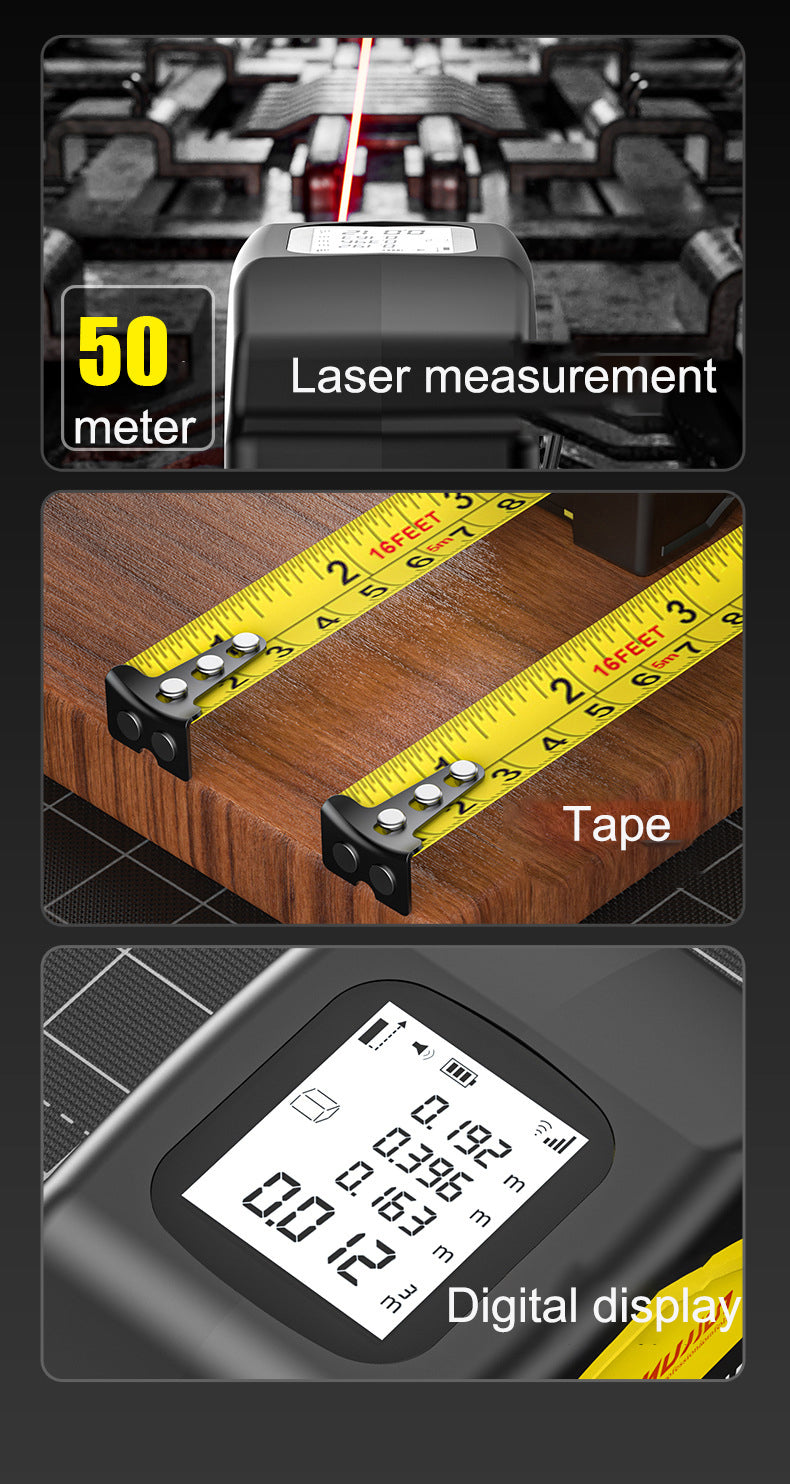 2-in-1 Laser Tape Measure Digital Measuring Tape with LCD Display, Rechargeable Smart Tape Measure with Distance, Area & Volume Measurement, USB Charging – Construction & DIY Use